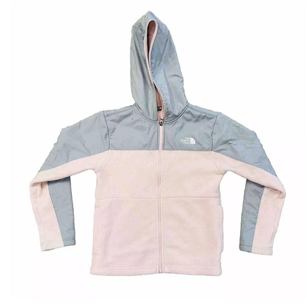 THE NORTH FACE Fleece Jacket Girls Youth Medium 10/12 Full Zip Hoodie Pink Gray